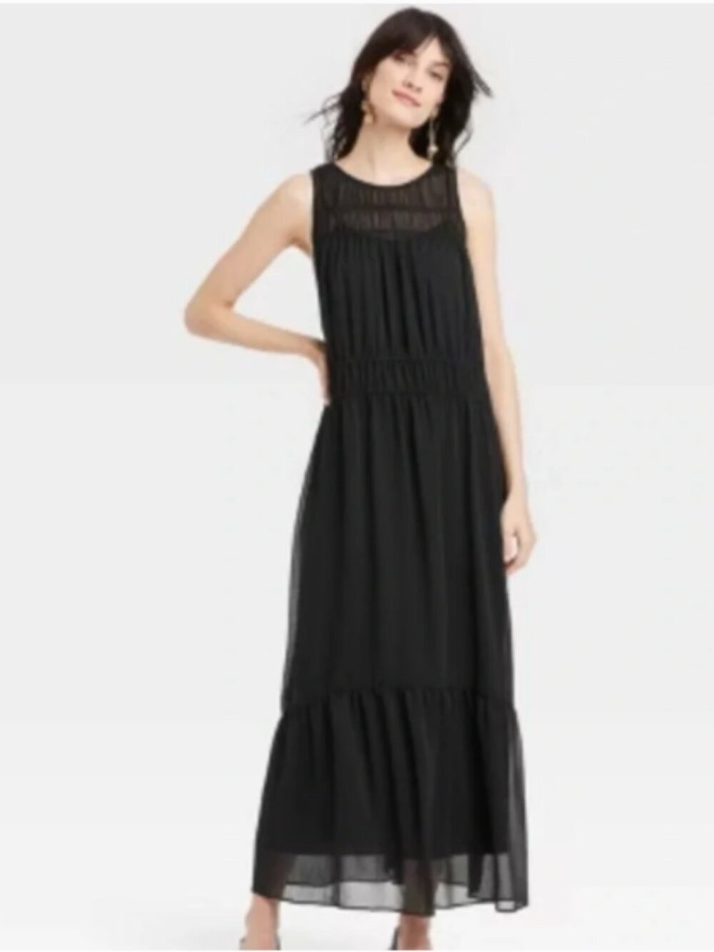 A New Day Black Sheer Chiffon Maxi Dress Sleeveless Boho High neck - Picture 5 of 6